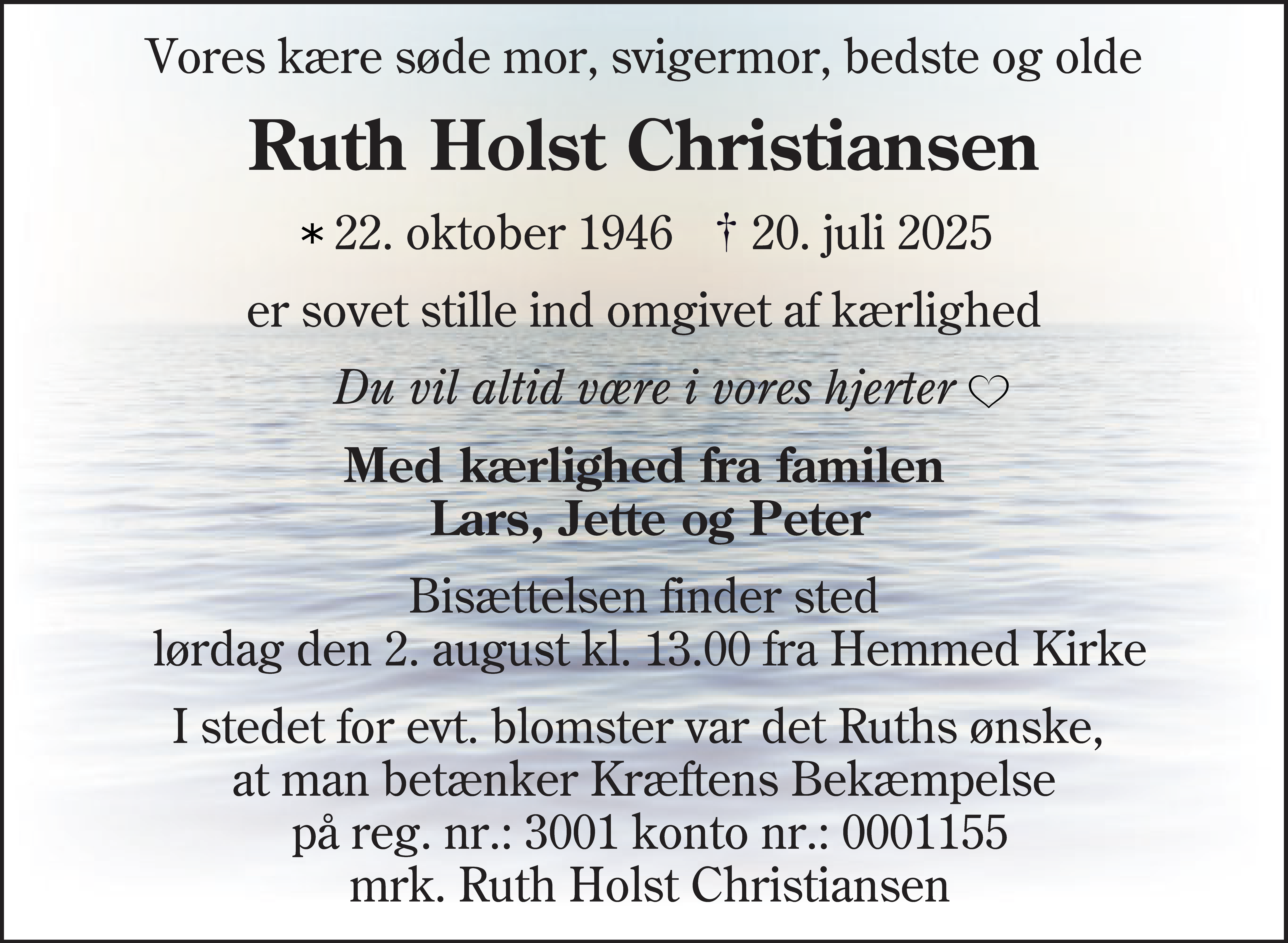 Dødsannonce for Ruth Holst Christiansen