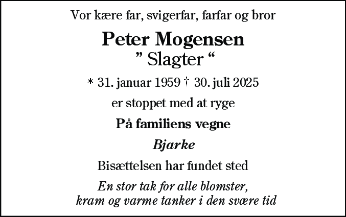 Dødsannonce for Peter Mogensen