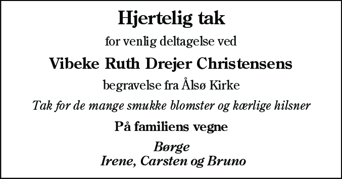 Dødsannonce for Vibeke Ruth Drejer Christensen