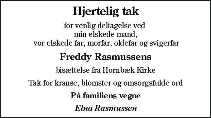 Dødsannonce for Freddy Rasmussen