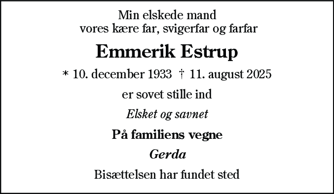Dødsannonce for Emmerik Estrup