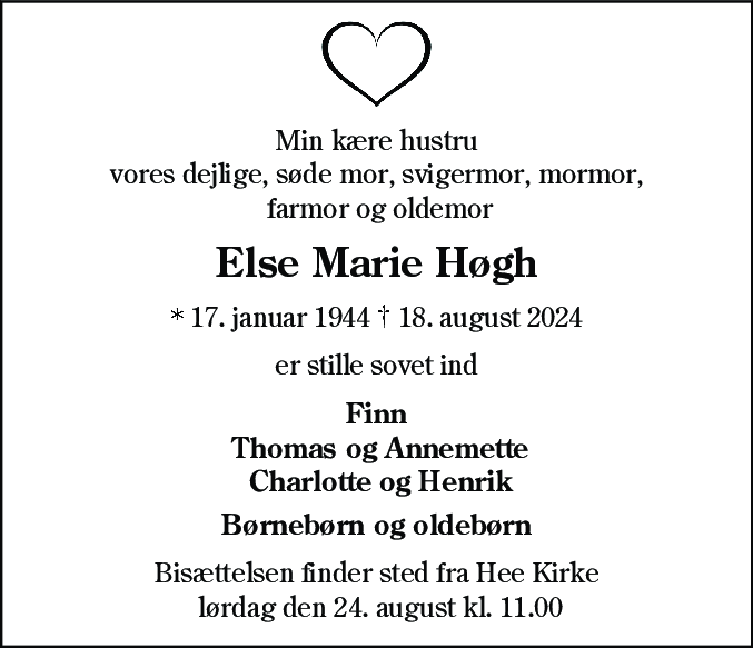 Dødsannonce for Else-Marie Høgh
