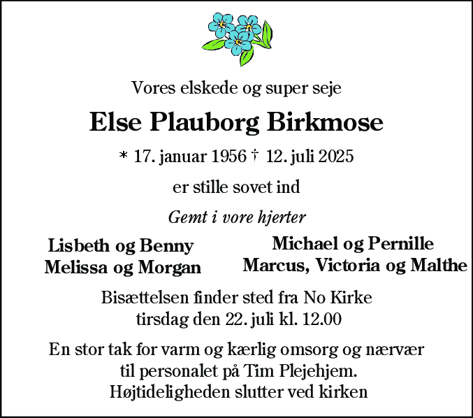 Dødsannonce for Else Plauborg Birkmose