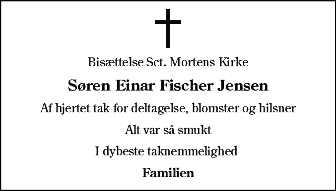 Dødsannonce for Søren Einar Fischer Jensen