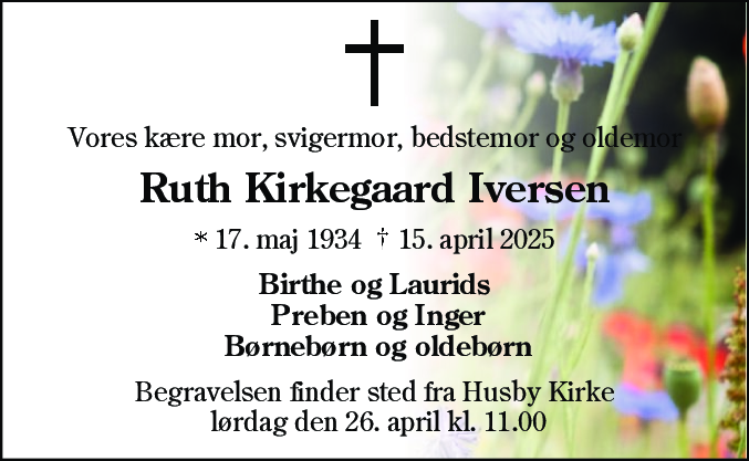 Dødsannonce for Ruth Kirkegaard Iversen