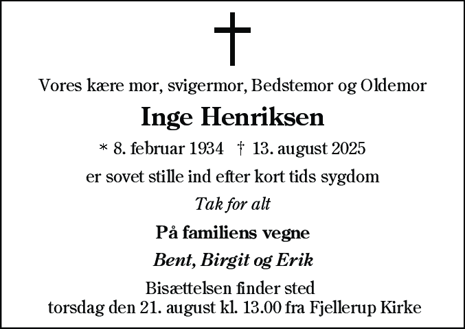 Dødsannonce for Inge Karoline Henriksen