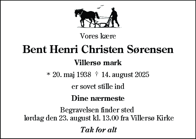 Dødsannonce for Bent Henri Christen Sørensen