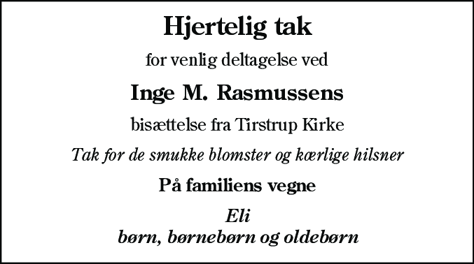Dødsannonce for Inge Margrethe Rasmussen