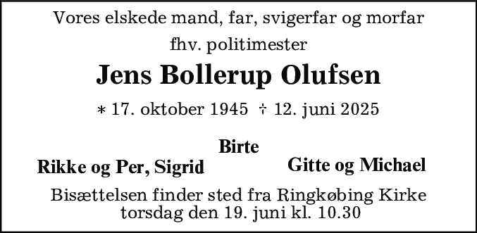 Dødsannonce for Jens Bollerup Olufsen