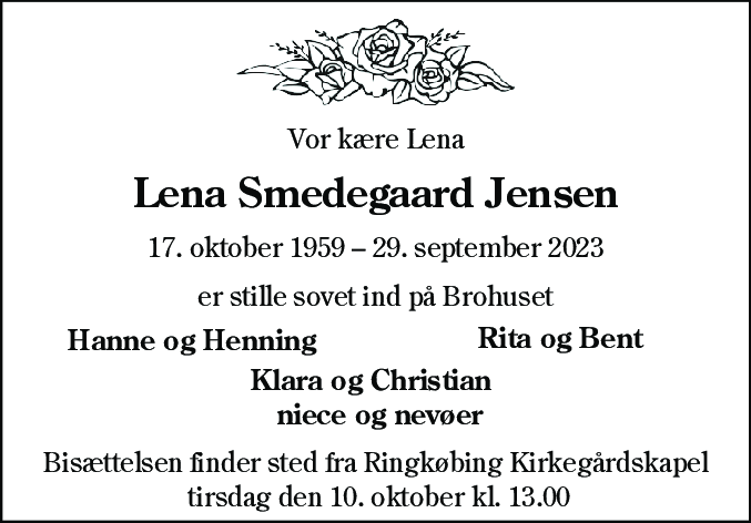 Dødsannonce for Lena Smedegaard Jensen