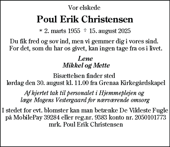 Dødsannonce for Poul Erik Christensen