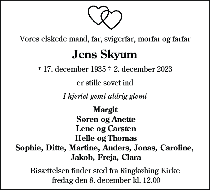 Dødsannonce for Jens Skyum