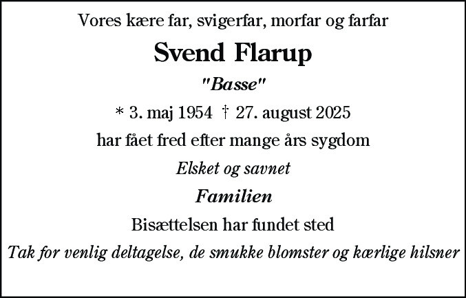 Dødsannonce for Svend Aage Jensen Flarup