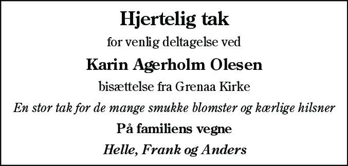 Dødsannonce for Karin Agerholm Olesen