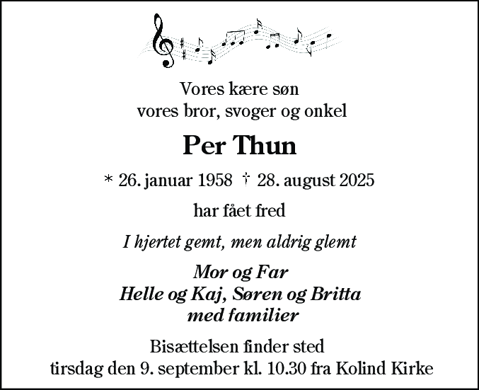 Dødsannonce for Per Thun