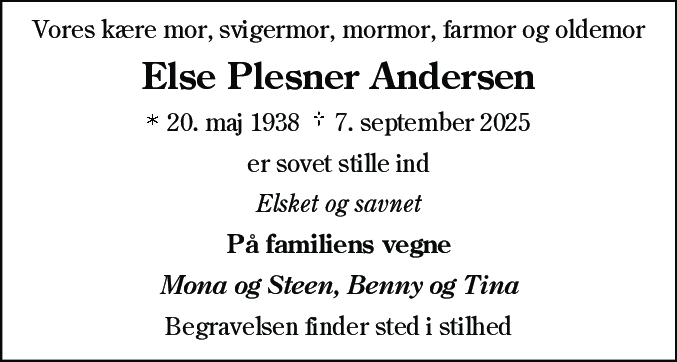 Dødsannonce for Else Plesner Andersen