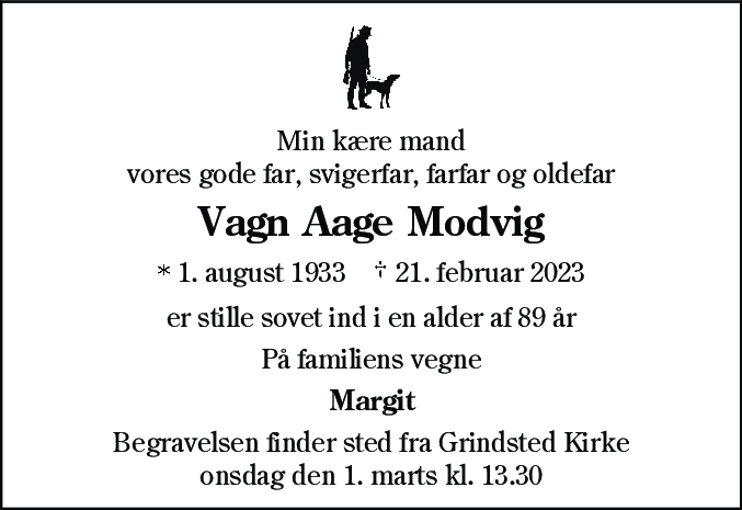 Dødsannonce for Vagn Aage Modvig