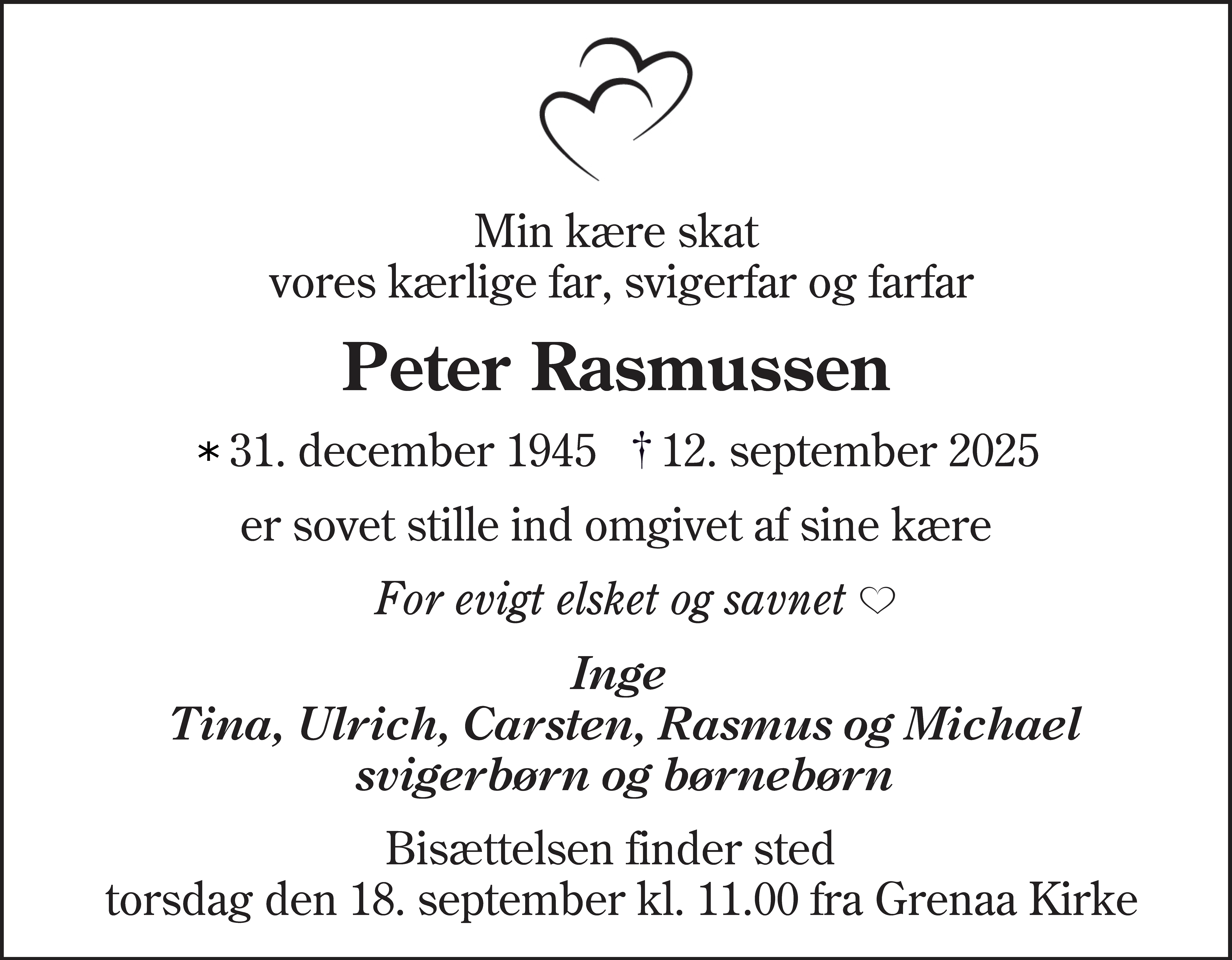 Dødsannonce for Niels Peter Rasmussen