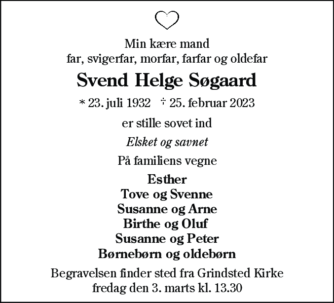 Dødsannonce for Svend Helge Søgaard