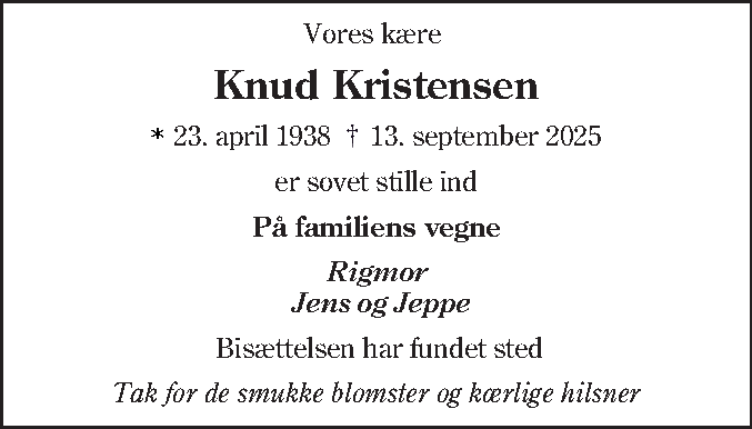 Dødsannonce for Knud Kristensen