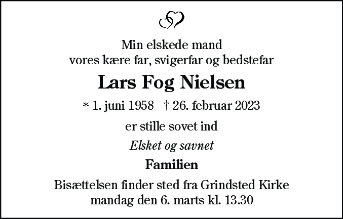 Dødsannonce for Lars Fog Nielsen