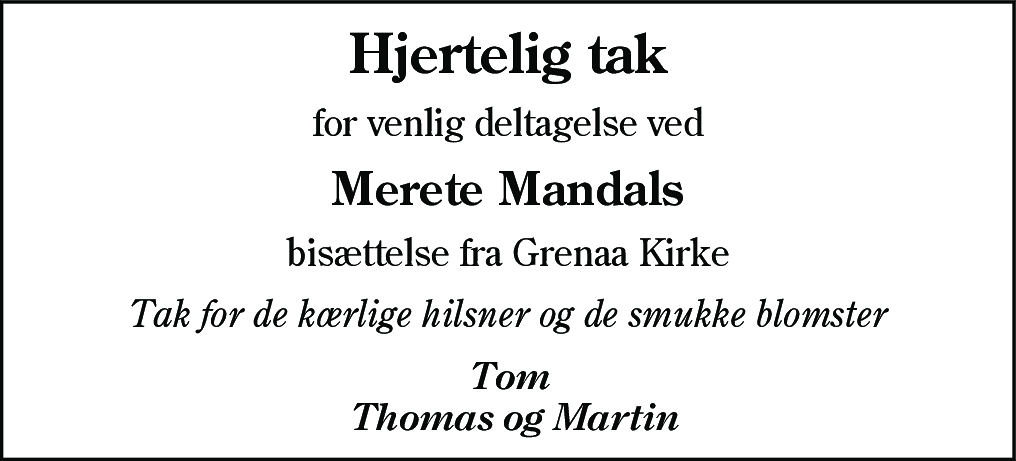 Dødsannonce for Merete Mandal