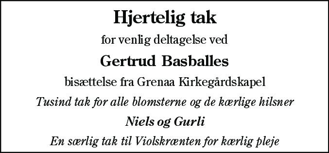 Dødsannonce for Gertrud Basballe
