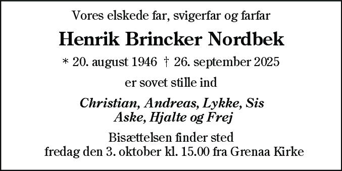 Dødsannonce for Henrik Brincker Nordbek