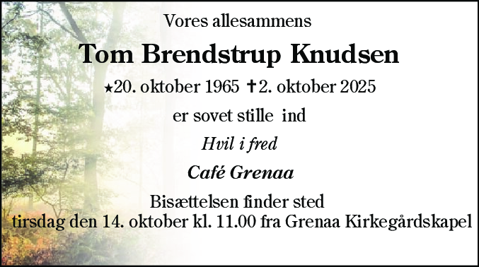 Dødsannonce for Tom Brendstrup Knudsen