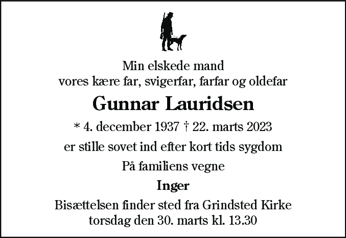 Dødsannonce for Nis Gunnar Lauridsen