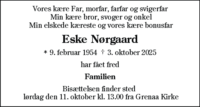 Dødsannonce for Eske Nørgaard