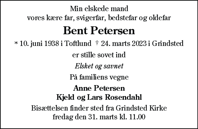 Dødsannonce for Bent Petersen