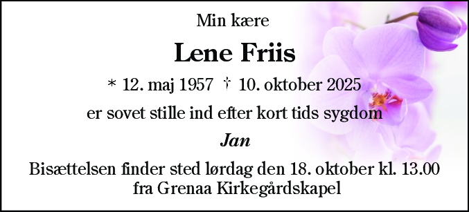 Dødsannonce for Lene Friis