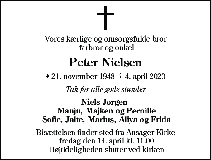 Dødsannonce for Jens Peter Tommy Nielsen