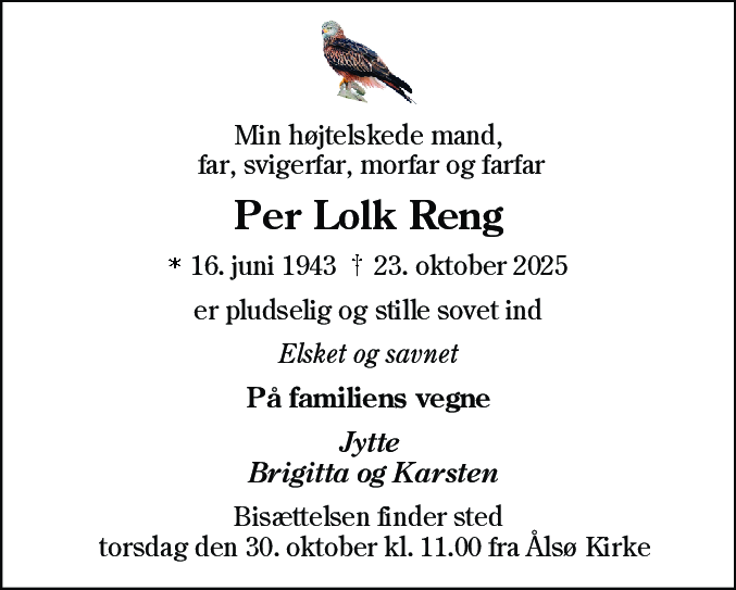 Dødsannonce for Per Lolk Reng