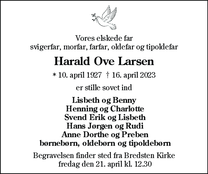 Dødsannonce for Harald Ove Larsen