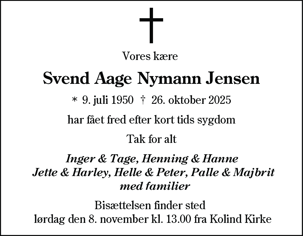 Dødsannonce for Svend Aage Nymann Jensen