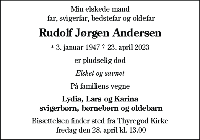 Dødsannonce for Rudolf Jørgen Andersen