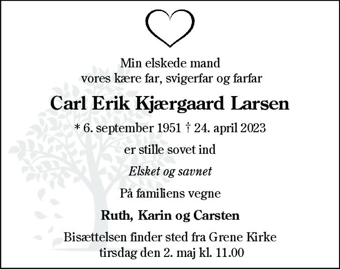 Dødsannonce for Carl Erik Kjærgaard Larsen