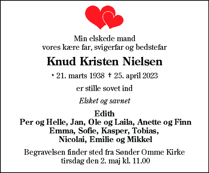 Dødsannonce for Knud Kristen Nielsen
