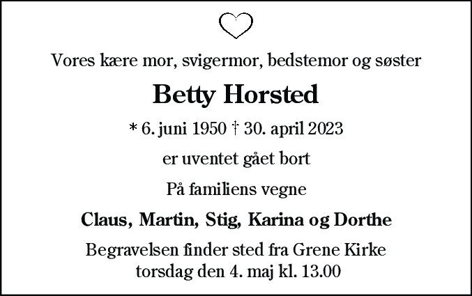 Dødsannonce for Betty Horsted