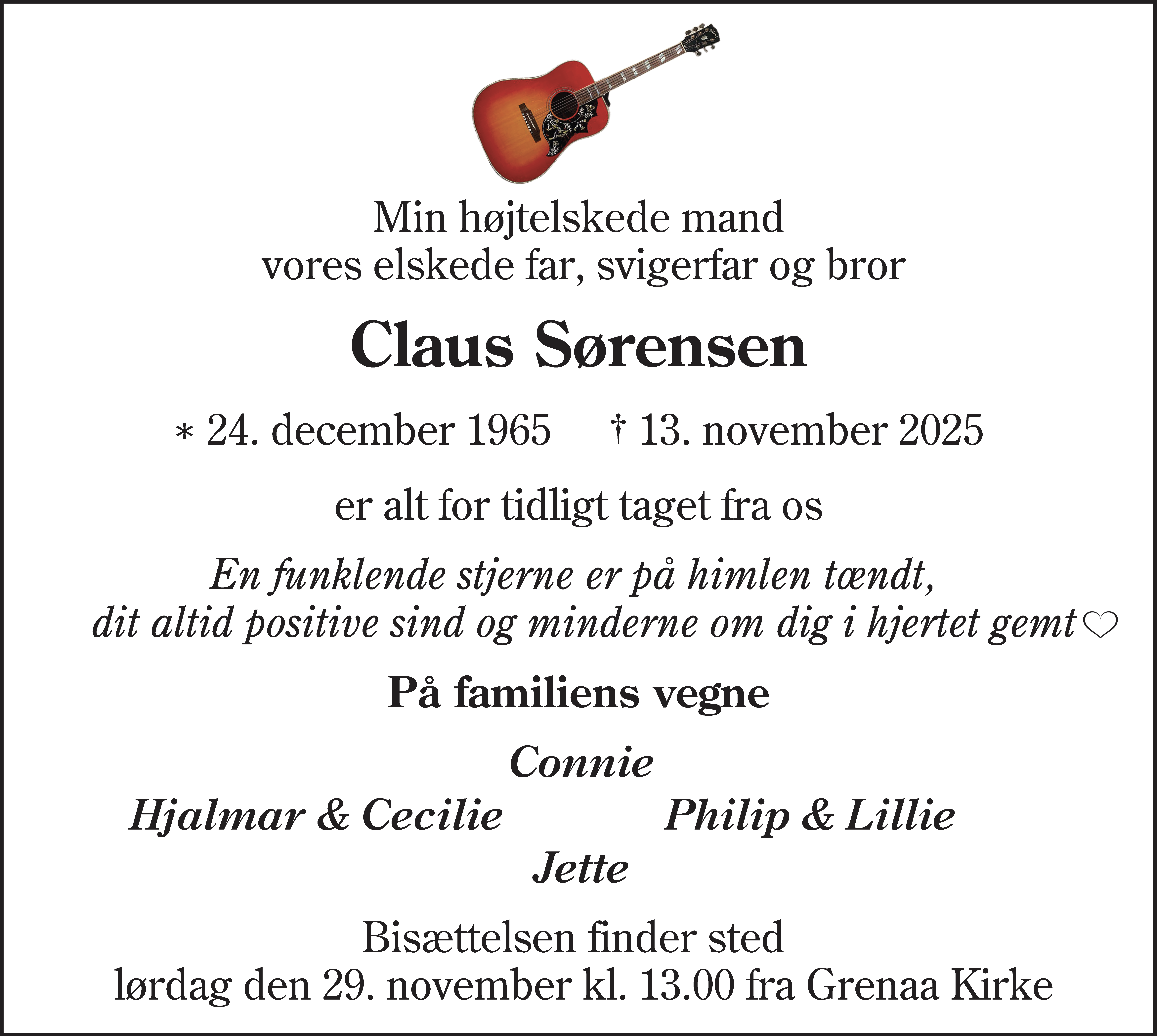 Dødsannonce for Claus Sørensen