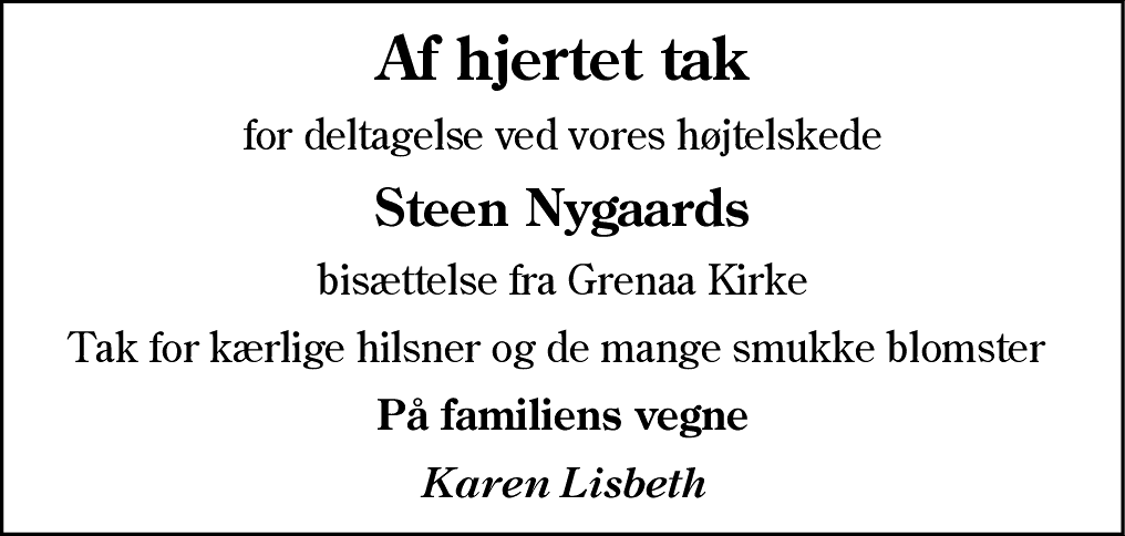 Dødsannonce for Steen Nygaard