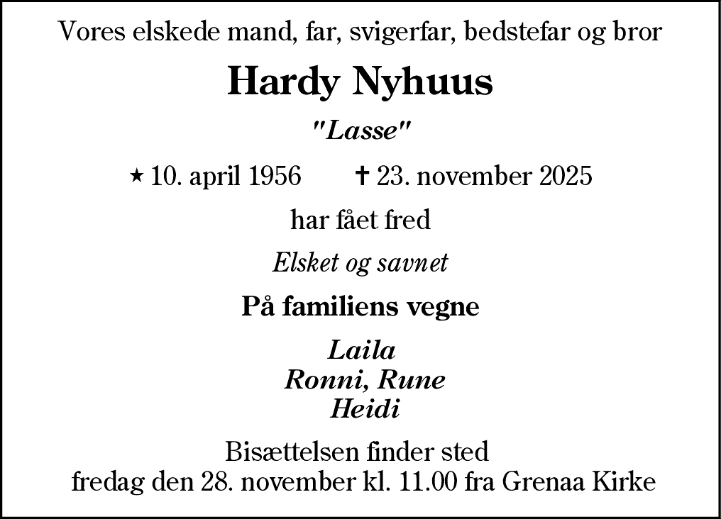 Dødsannonce for Hardy Nyhuus