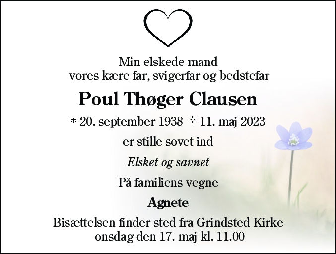 Dødsannonce for Poul Thøger Clausen