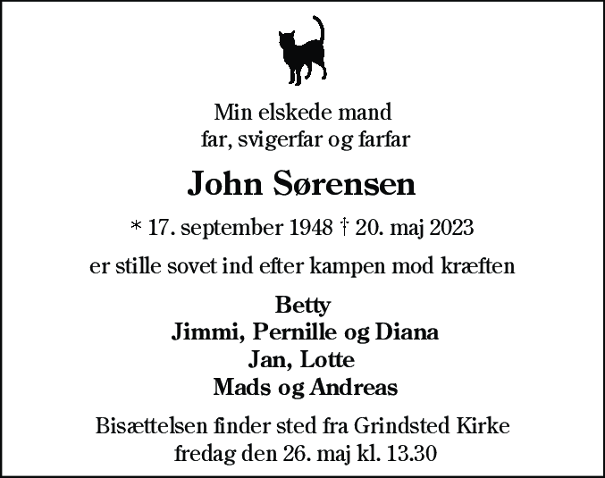 Dødsannonce for John Sørensen