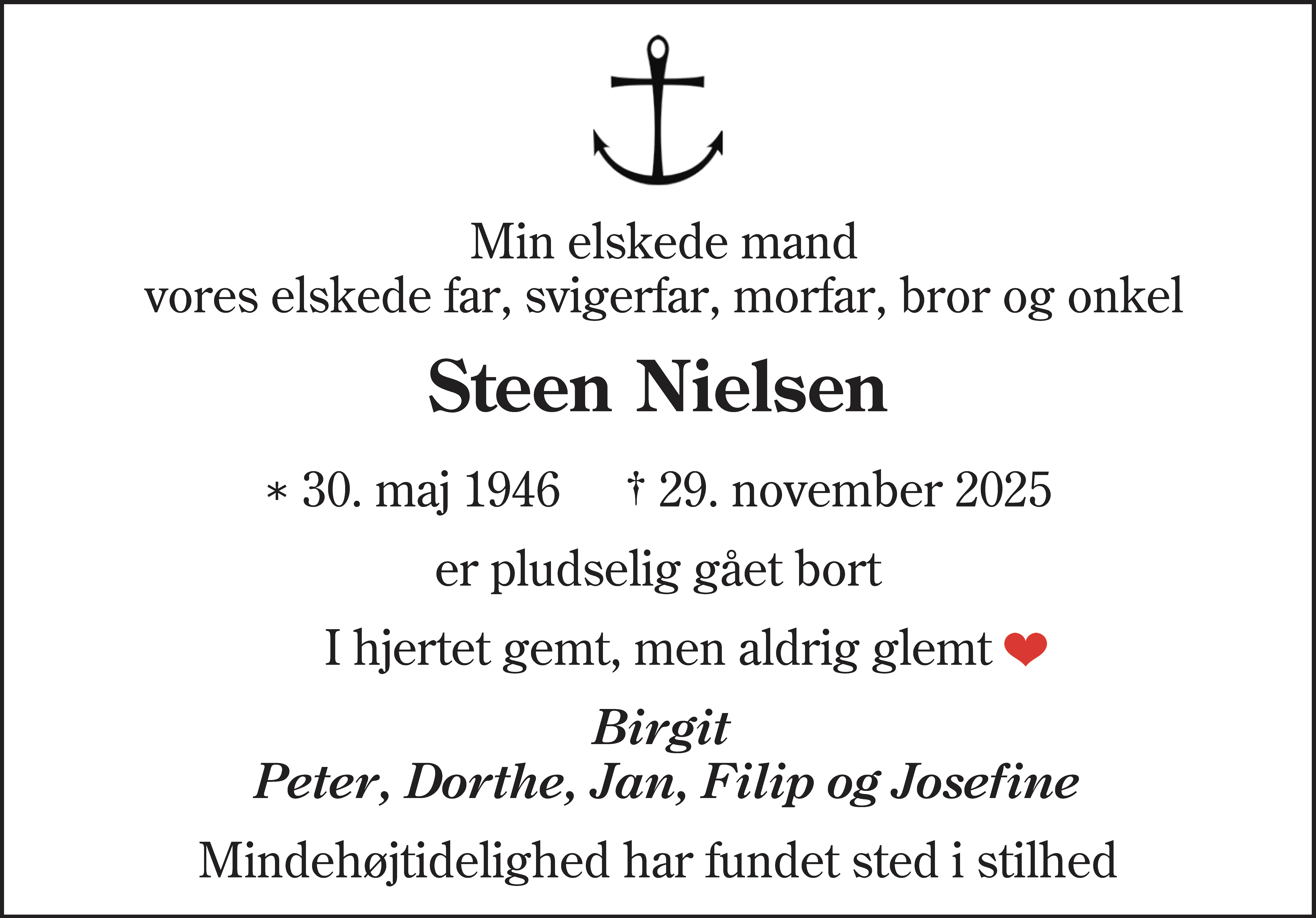 Dødsannonce for Steen Nielsen