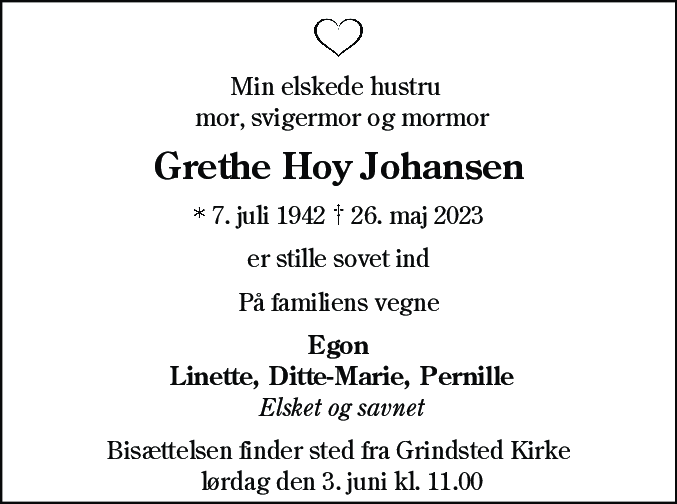 Dødsannonce for Grethe Johansen