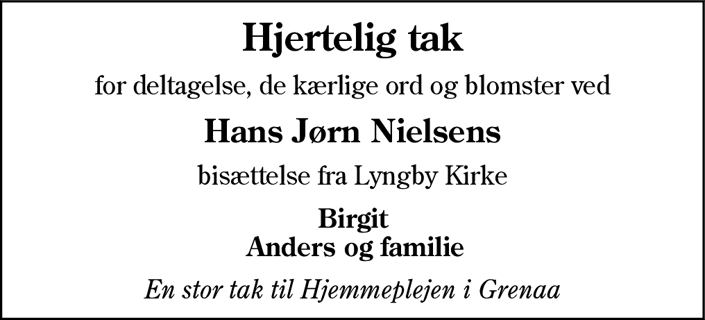 Dødsannonce for Hans Jørn Nielsen