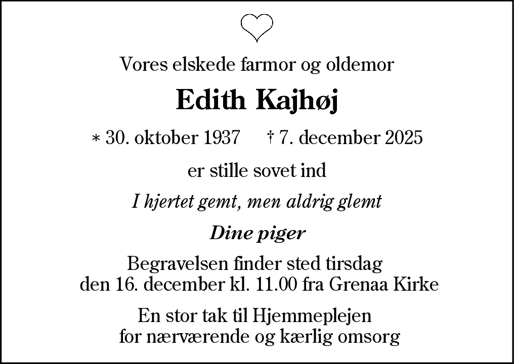 Dødsannonce for Edith Jensen Kajhøj